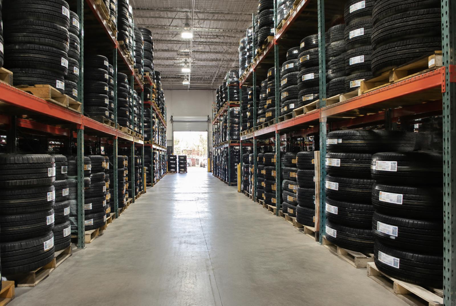 Tire racking inside the Hicksville warehouse